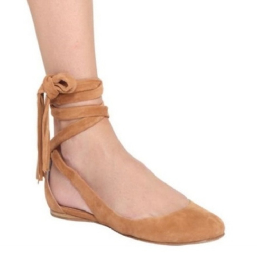 Sigerson Morrison camel wrap ankle suede ballet flats 8